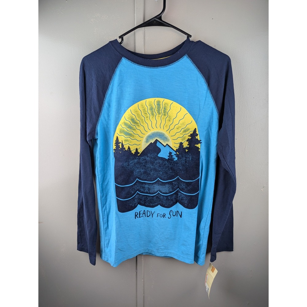 Cherokee Mens XL Ready For Sun Graphic Raglan Long Sleeve T-Shirt Blue Navy